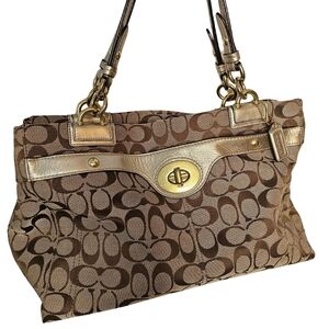 Coach Signature Brown and Gold Shoulder Bag